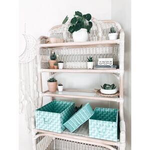 Lot Of 3 Turquoise Aqua Colored Storage Bins Nursery Organization Toys Basket